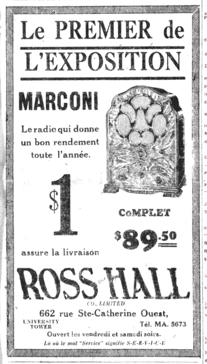 Marconi Modèle 26 dans La Presse, 1931 Marconi Modèle 26 dans La Presse, 1931